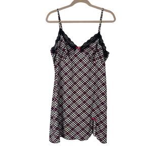 Expression Women's Night Dress Sleepwear Black Plaid Size L